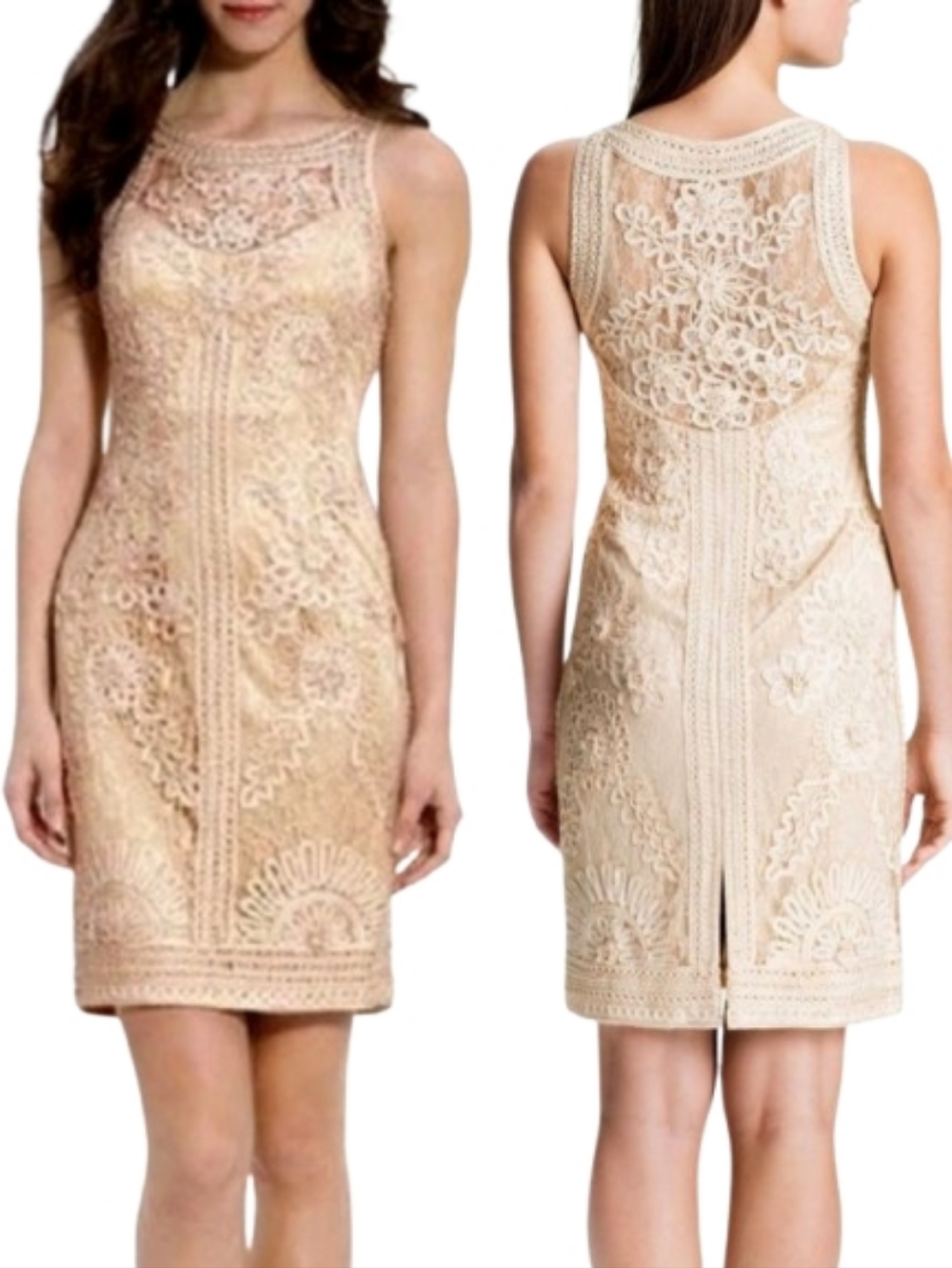 SUE WONG NOCTURNE Soutache Illusion Lace Sheath Dress